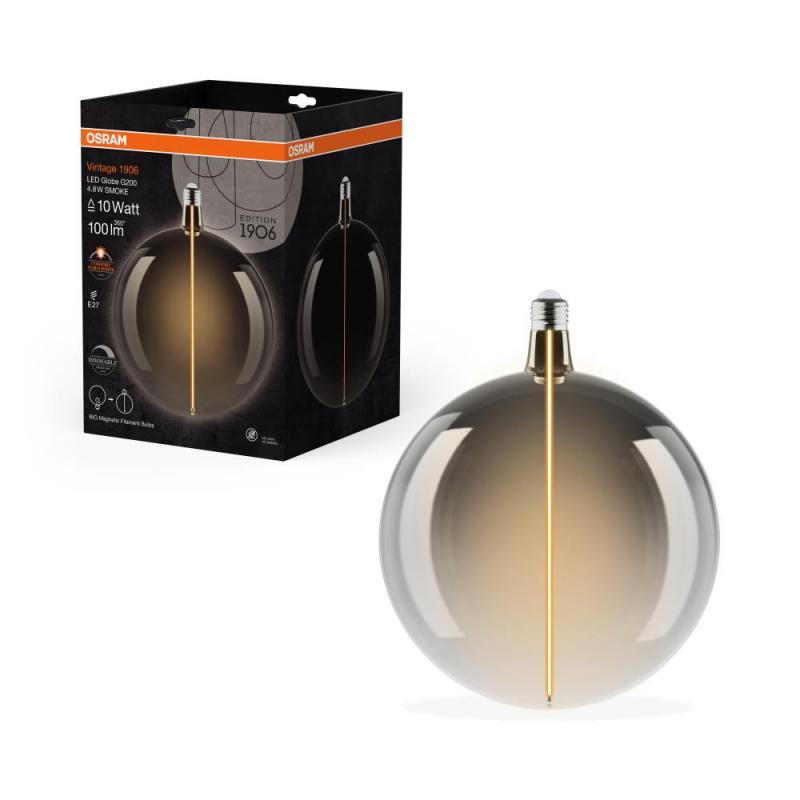 Osram E27 Vintage Lampe 1906 Big Globe Magnetic Smoke dimmbar 4,8W wie 10W extra warmweißes Licht